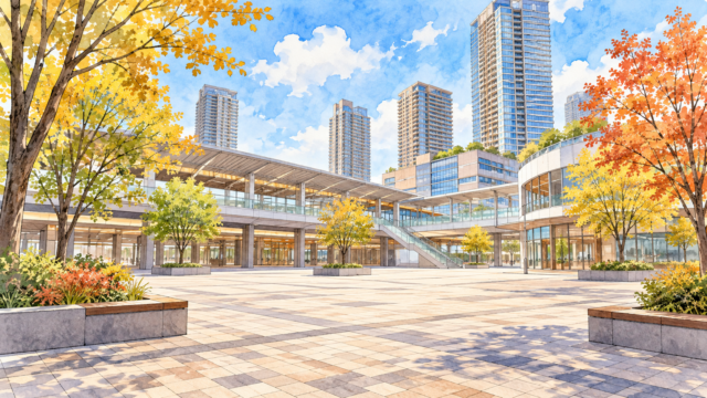 武蔵小杉の駅前広場をイメージしたイラスト